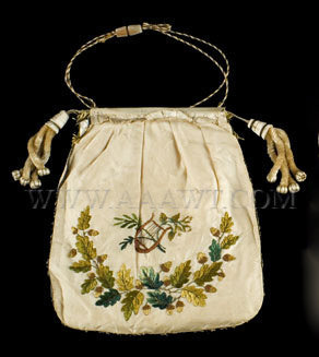 Antique Reticule, Silk Bag, Floral Embroidery, entire view